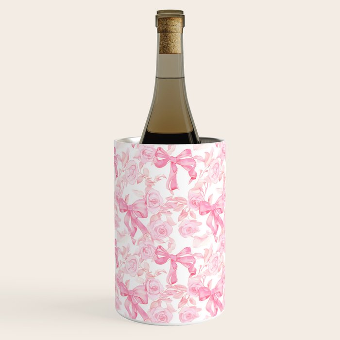 Pink bows and roses garden coquette aesthetic Wine Chiller Gallery Image 3