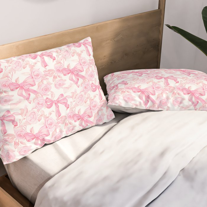 Pink bows and roses garden coquette aesthetic Pillow Sham Gallery Image 2