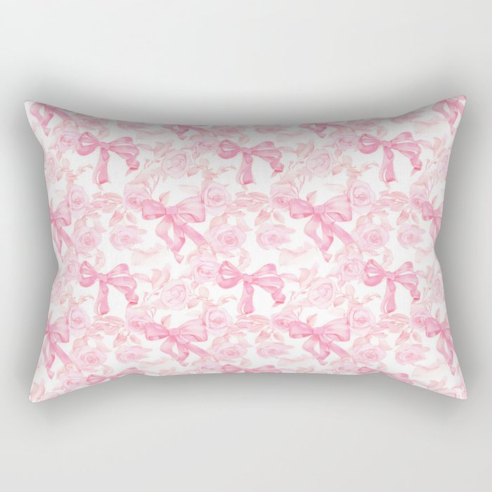 Pink bows and roses garden coquette aesthetic Rectangular Pillow Gallery Image 2