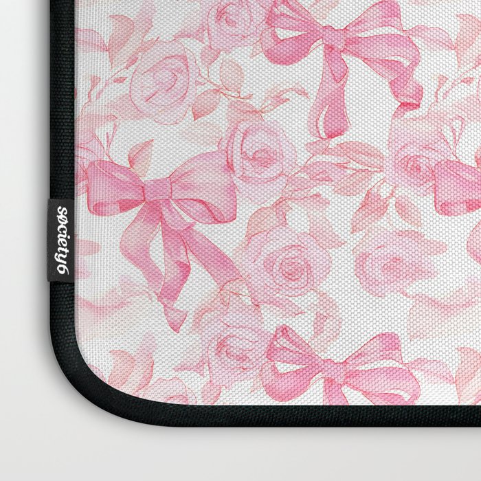 Pink bows and roses garden coquette aesthetic Laptop Sleeve Gallery Image 3