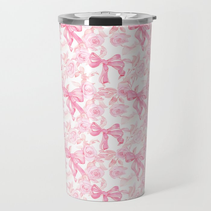 Pink bows and roses garden coquette aesthetic Travel Mug Gallery Image 1