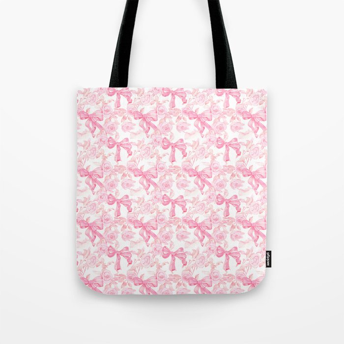 Pink bows and roses garden coquette aesthetic Tote Bag Gallery Image 1