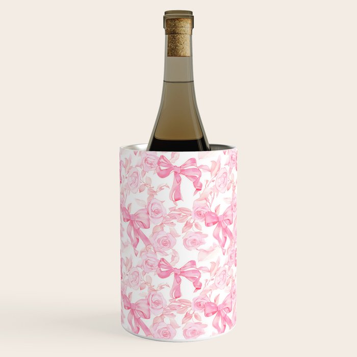 Pink bows and roses garden coquette aesthetic Wine Chiller Gallery Image 1