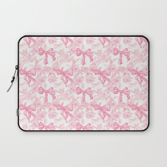 Pink bows and roses garden coquette aesthetic Laptop Sleeve Gallery Image 1