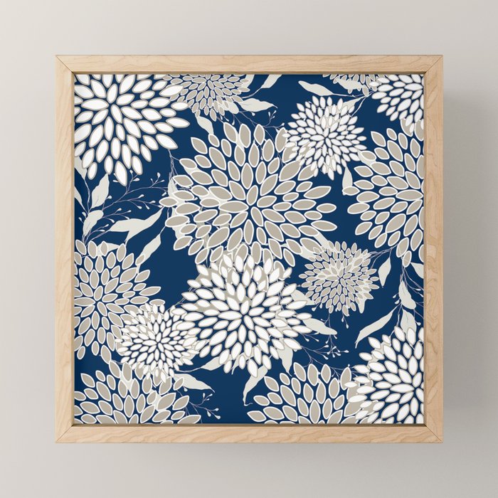 Leaves and Blooms, Blue and Gray Mini Art Print Gallery Image 1