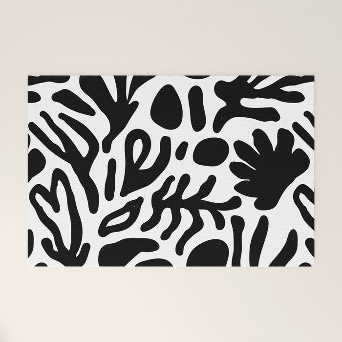 Abstract black and white organic nature art pattern Welcome Mat Gallery Image 1
