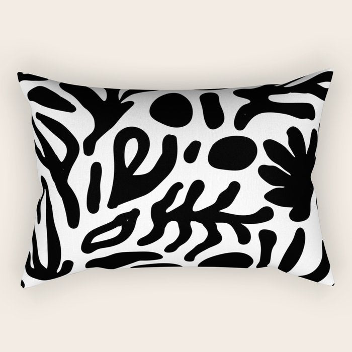 Abstract black and white organic nature art pattern Rectangular Pillow Gallery Image 2