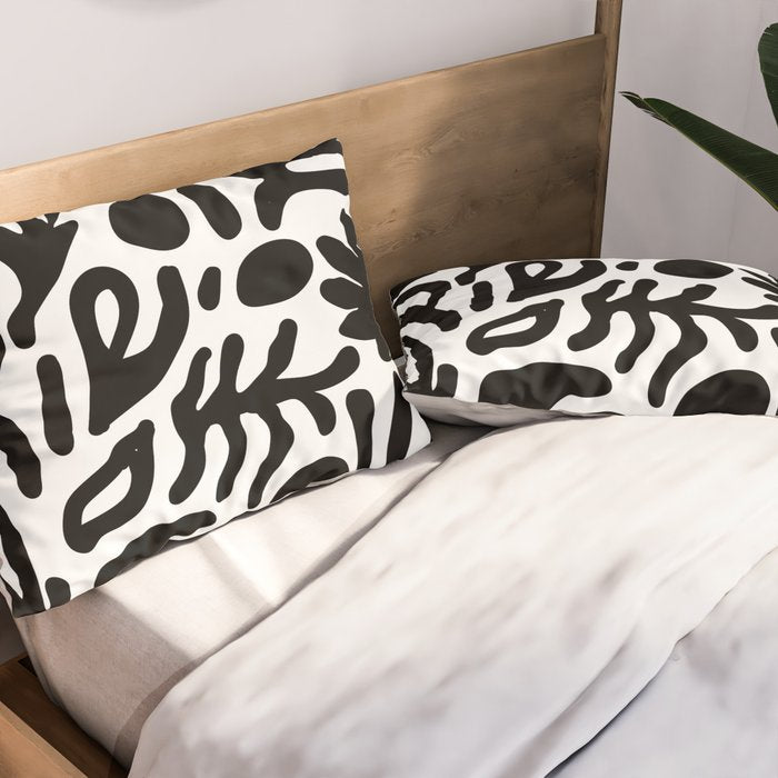 Abstract black and white organic nature art pattern Pillow Sham Gallery Image 2