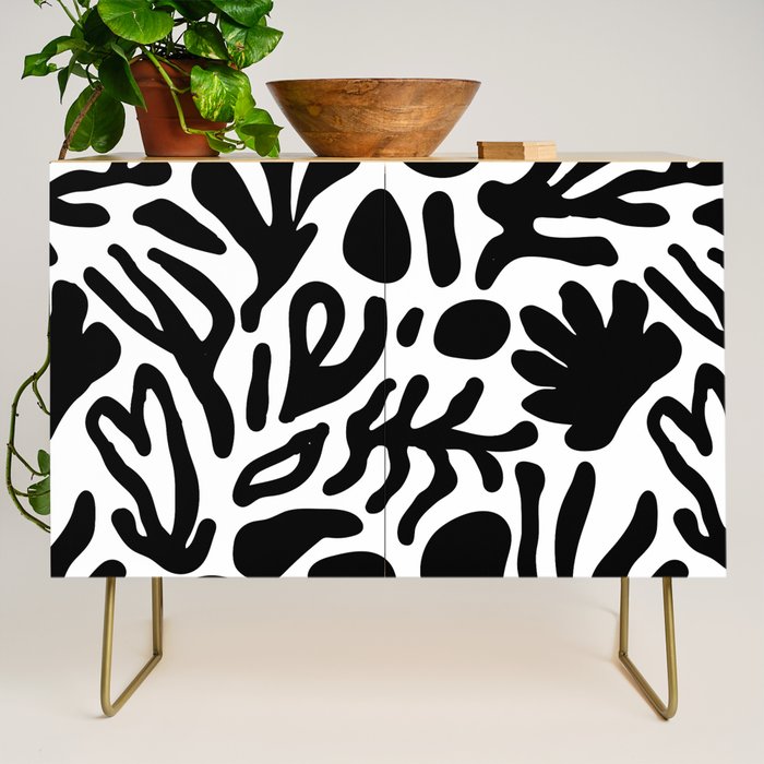 Abstract black and white organic nature art pattern Credenza Gallery Image 1