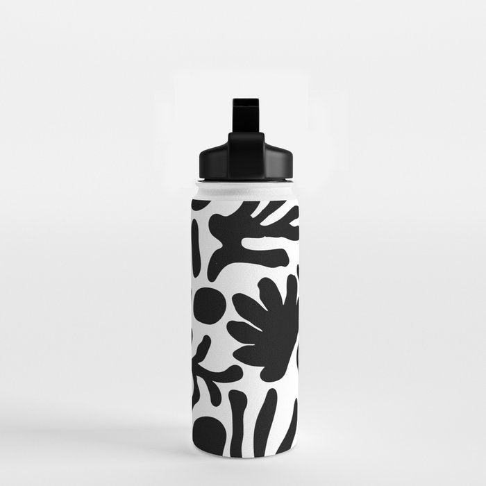 Abstract black and white organic nature art pattern Water Bottle Gallery Image 2