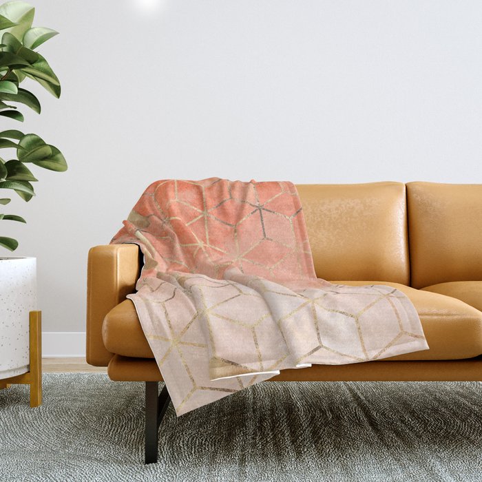 Soft Peach Gradient Cubes Throw Blanket Gallery Image 1