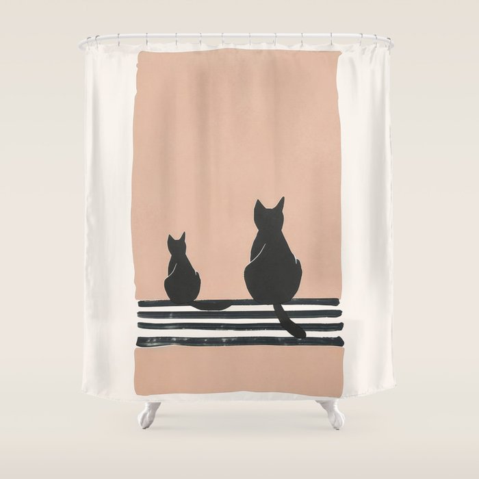 Sitting Cats Abstract Shower Curtain Gallery Image 1