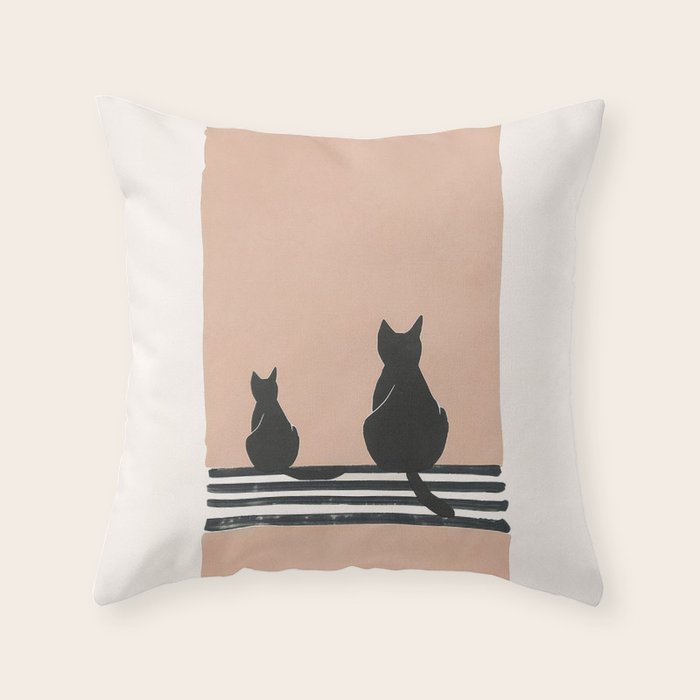 Sitting Cats Abstract Throw Pillow Gallery Image 1