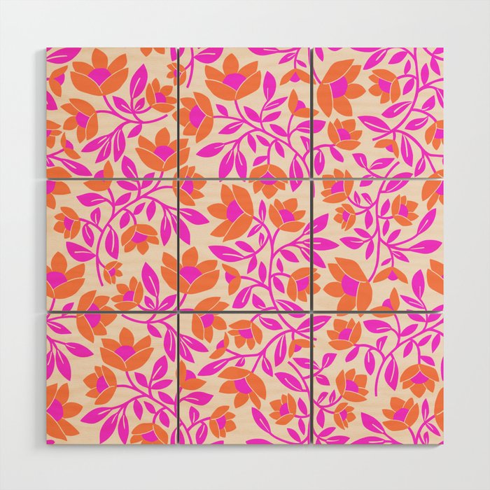 Tropical Blooms Pattern - Pink and Orange Wood Wall Art Gallery Image 1