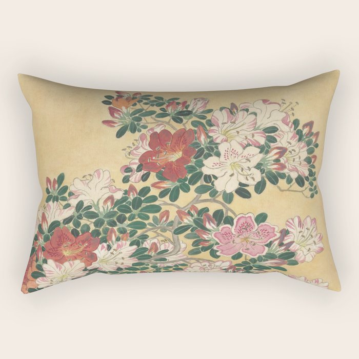 Vintage Flowers Azalea Japanese Painting Rectangular Pillow Gallery Image 1