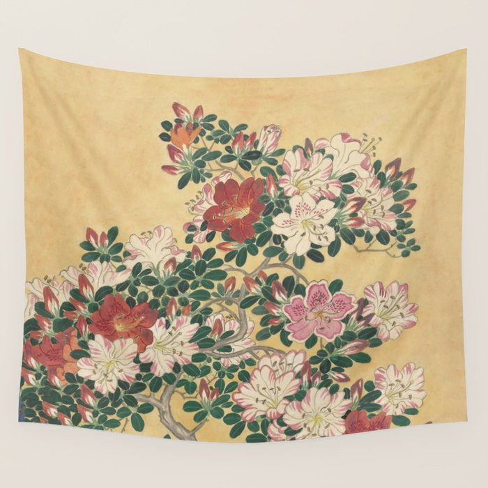 Vintage Flowers Azalea Japanese Painting Wall Tapestry Gallery Image 4
