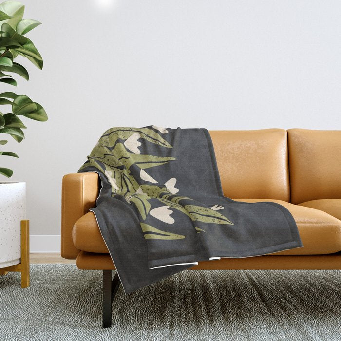 Reaching Tulips (Charcoal) Throw Blanket Gallery Image 1
