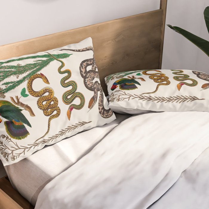 Snakes Birds Sunflower Art Print by Albertus Seba Pillow Sham Gallery Image 2