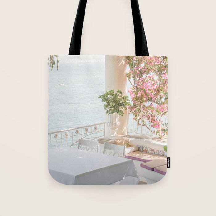 Sorrento Vibes | Balcony In Italy With Pink Flowers Photo Print | Summer Travel Photography Tote Bag Gallery Image 1