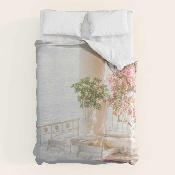 Sorrento Vibes | Balcony In Italy With Pink Flowers Photo Print | Summer Travel Photography Duvet Cover Gallery Image 6