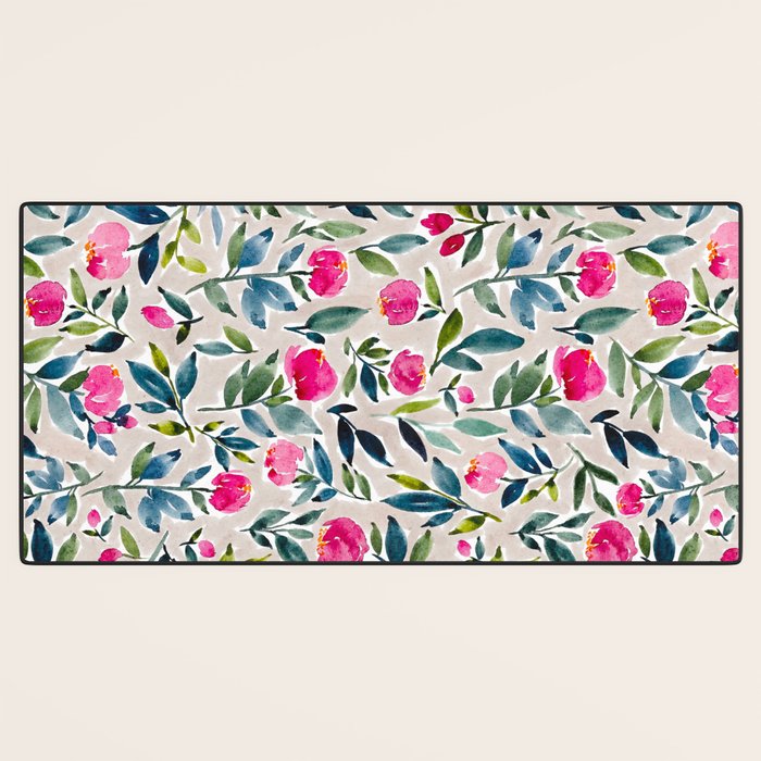 Popping Peonies - Beige Desk Mat Gallery Image 3