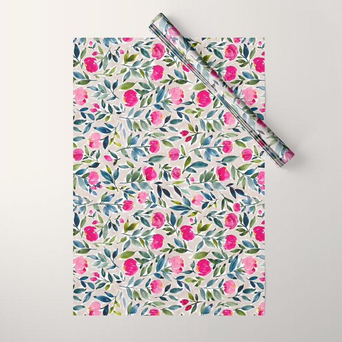 Popping Peonies - Beige Wrapping Paper Gallery Image 1