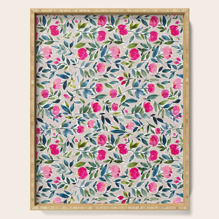 Popping Peonies - Beige Serving Tray Gallery Image 1