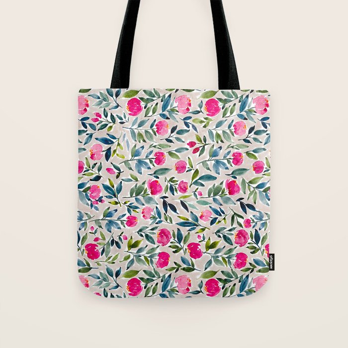 Popping Peonies - Beige Tote Bag Gallery Image 1