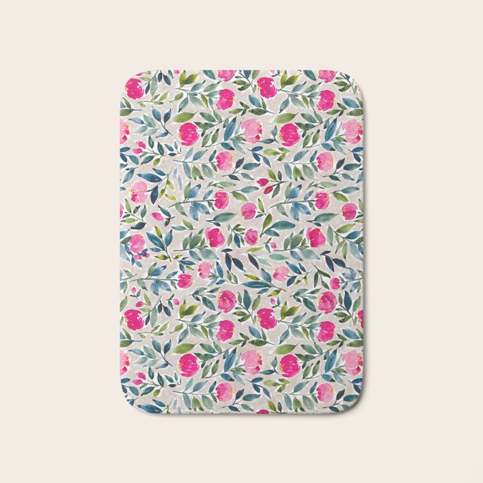 Popping Peonies - Beige Bath Mat Gallery Image 1