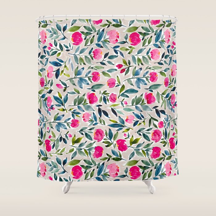 Popping Peonies - Beige Shower Curtain Gallery Image 1