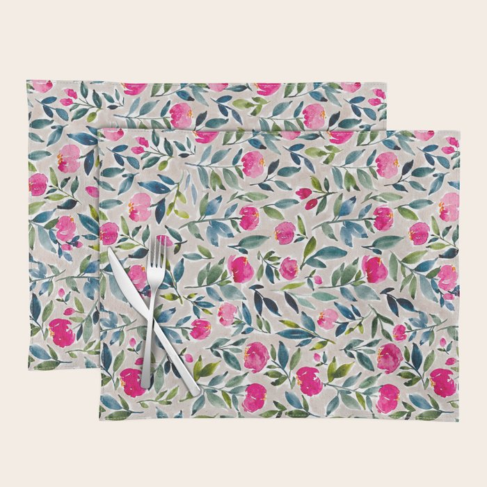 Popping Peonies - Beige Placemat Gallery Image 1