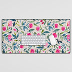 Popping Peonies - Beige Desk Mat Gallery Image 1