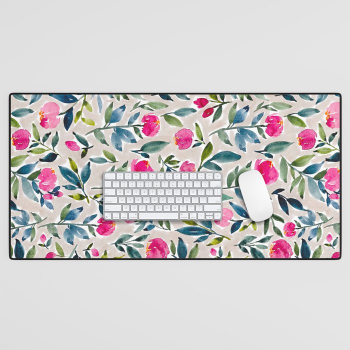 Popping Peonies - Beige Desk Mat Gallery Image 1