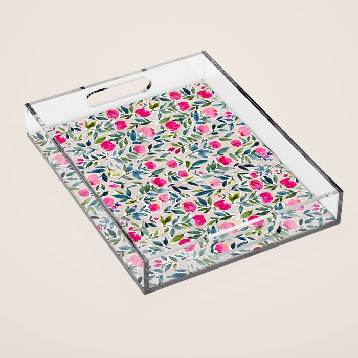 Popping Peonies - Beige Acrylic Tray Gallery Image 1