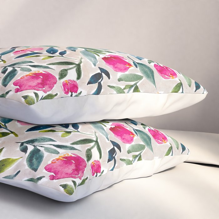 Popping Peonies - Beige Pillow Sham Gallery Image 3