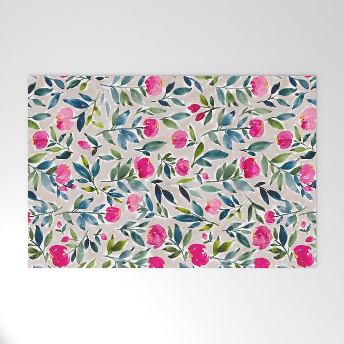 Popping Peonies - Beige Welcome Mat Gallery Image 1