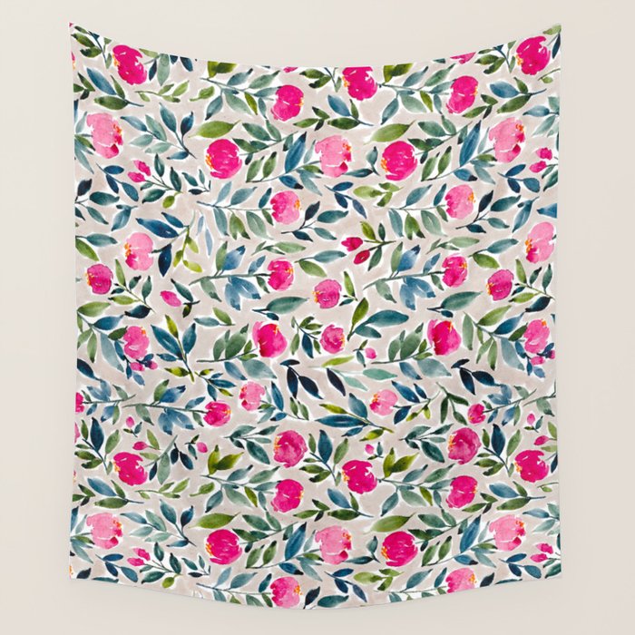 Popping Peonies - Beige Wall Tapestry Gallery Image 1