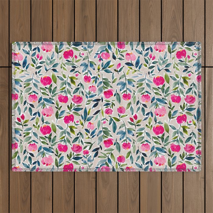 Popping Peonies - Beige Outdoor Rug Gallery Image 1