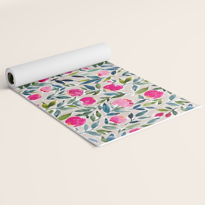 Popping Peonies - Beige Yoga Mat Gallery Image 2