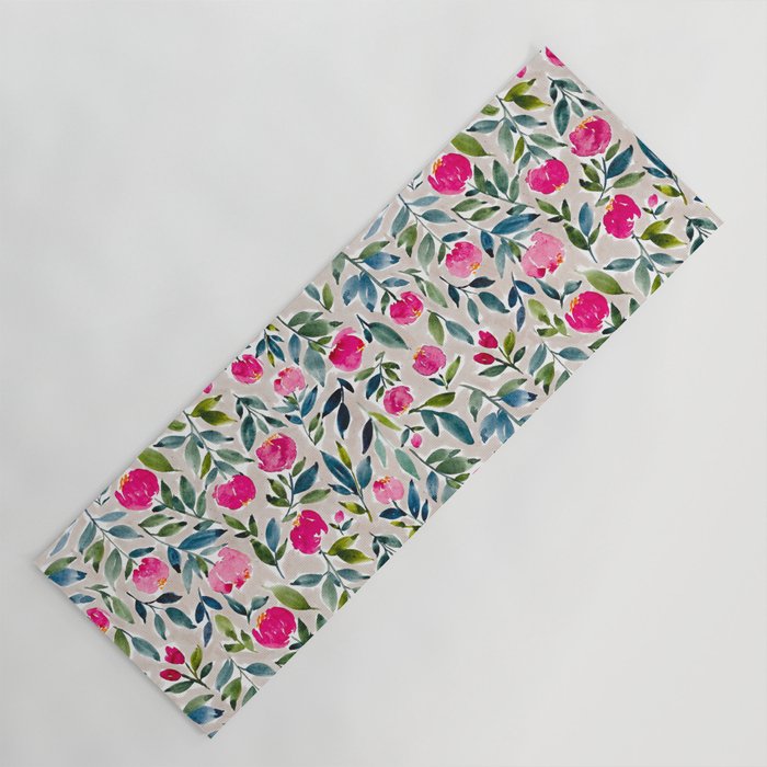 Popping Peonies - Beige Yoga Mat Gallery Image 1