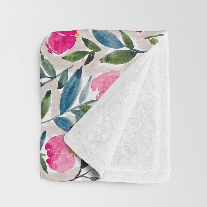 Popping Peonies - Beige Throw Blanket Gallery Image 3