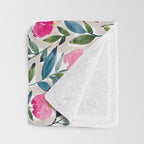 Popping Peonies - Beige Throw Blanket Gallery Image 3