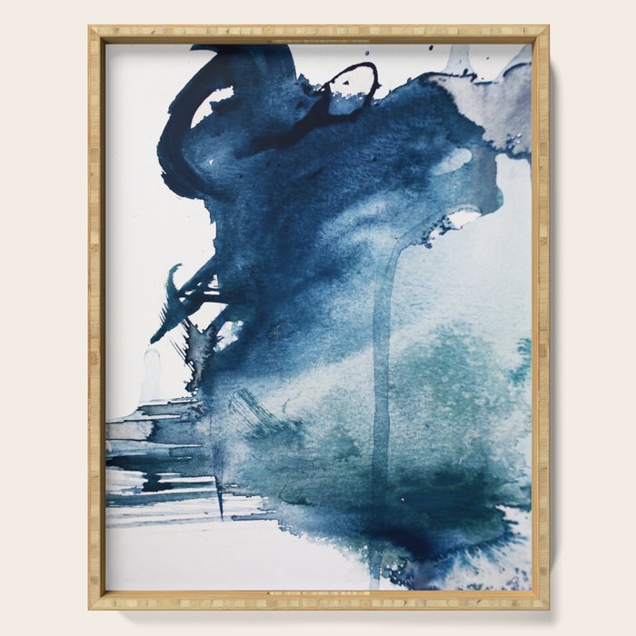 Pacific Grove: a pretty minimal abstract piece in blue by Alyssa Hamilton Art Serving Tray Gallery Image 1