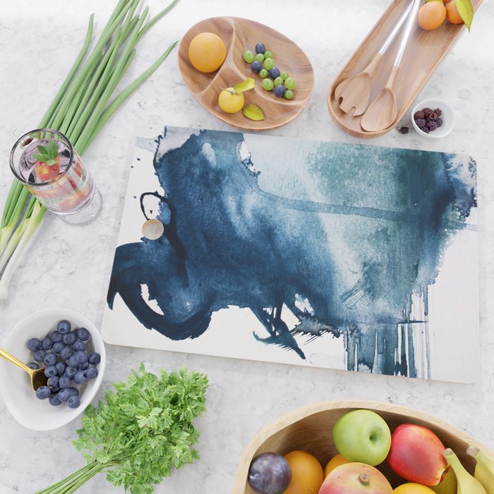 Pacific Grove: a pretty minimal abstract piece in blue by Alyssa Hamilton Art Cutting Board Gallery Image 2