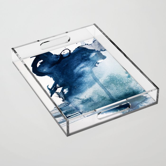 Pacific Grove: a pretty minimal abstract piece in blue by Alyssa Hamilton Art Acrylic Tray Gallery Image 1