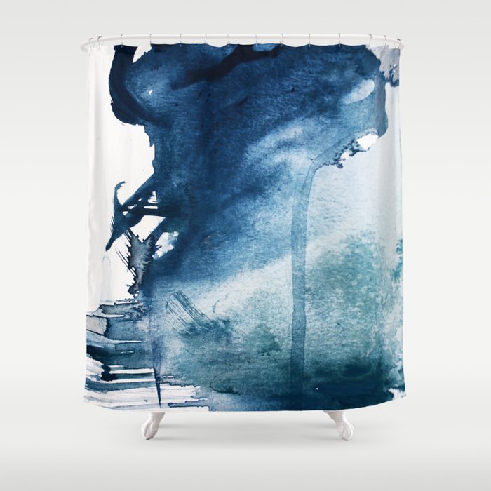 Pacific Grove: a pretty minimal abstract piece in blue by Alyssa Hamilton Art Shower Curtain Gallery Image 1