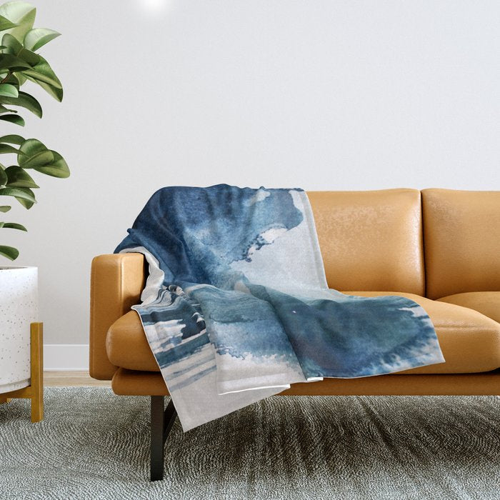 Pacific Grove: a pretty minimal abstract piece in blue by Alyssa Hamilton Art Throw Blanket Gallery Image 1