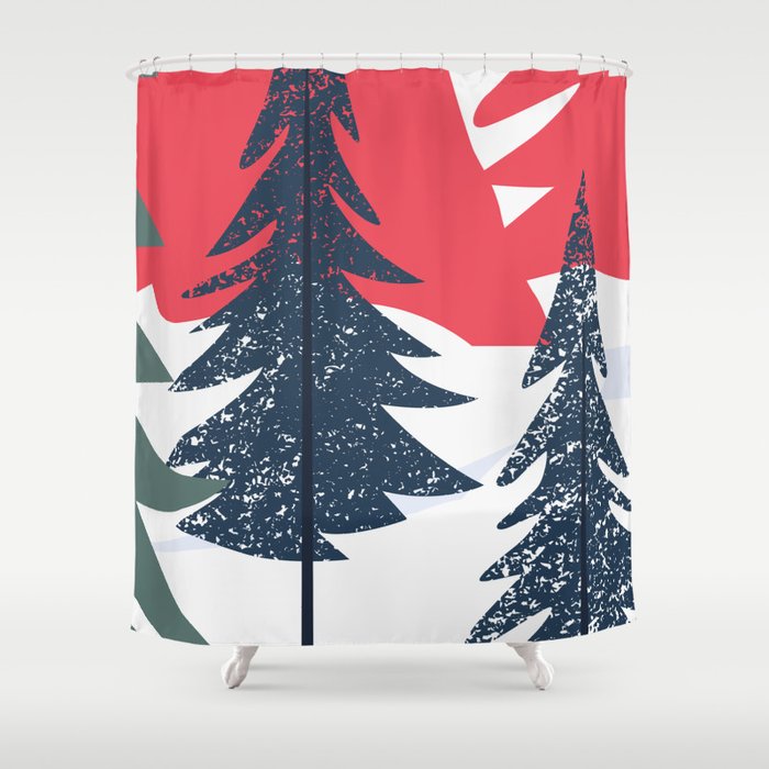 Winter christmas pine tree forest art Shower Curtain Gallery Image 1