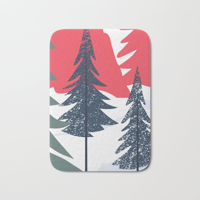 Winter christmas pine tree forest art Bath Mat Gallery Image 1