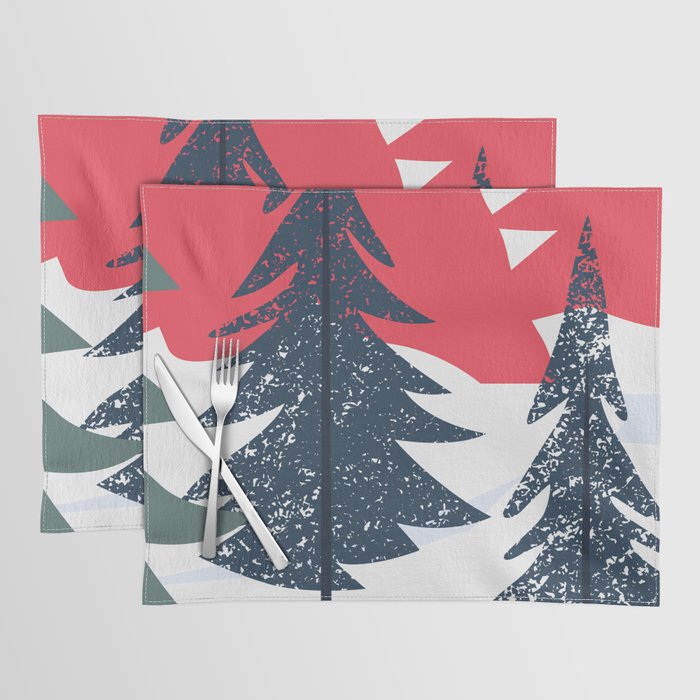 Winter christmas pine tree forest art Placemat Gallery Image 1